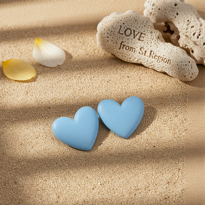 Lake Blue Acrylic & Silver-Plated Heart Stud Earrings