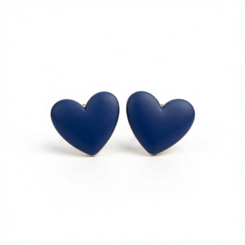 Navy Acrylic & Silver-Plated Heart Stud Earrings