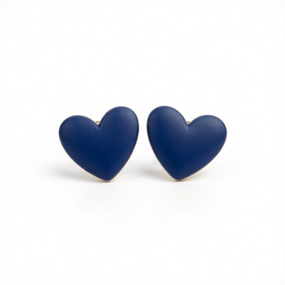 Navy Acrylic & Silver-Plated Heart Stud Earrings