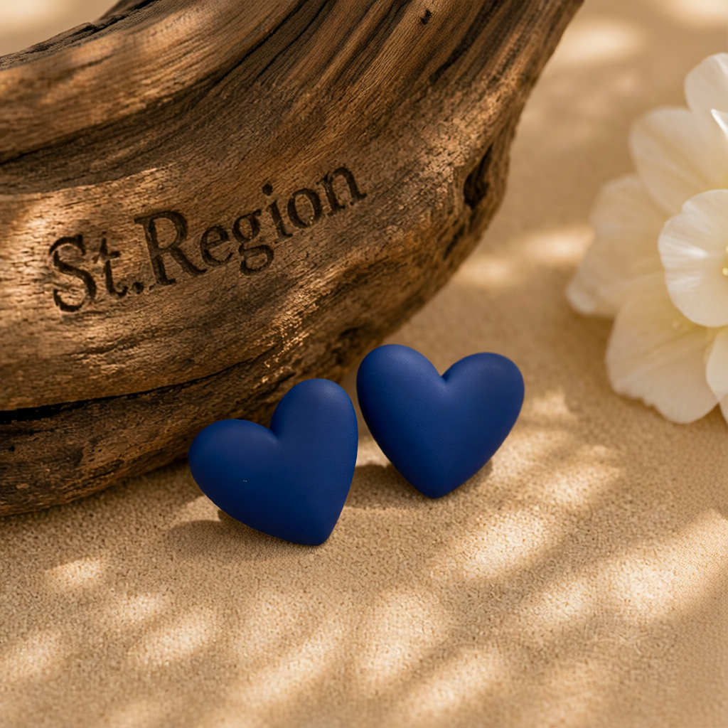 Navy Acrylic & Silver-Plated Heart Stud Earrings