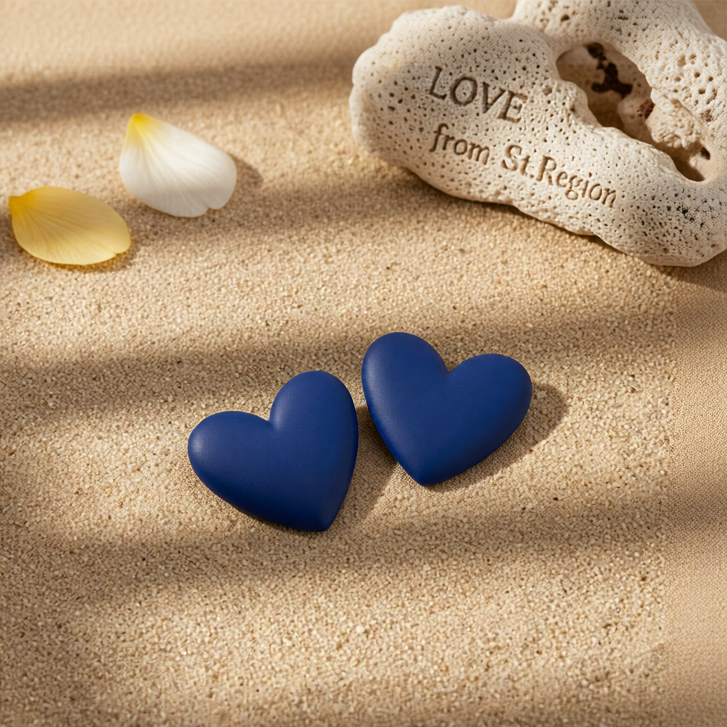 Navy Acrylic & Silver-Plated Heart Stud Earrings