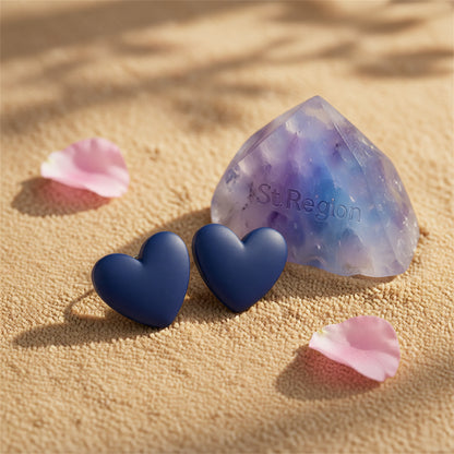 Navy Acrylic & Silver-Plated Heart Stud Earrings