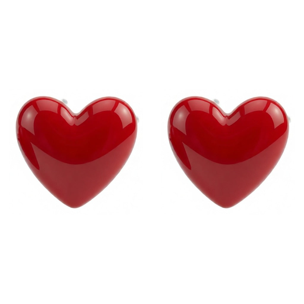 Red Acrylic & Silver-Plated Heart Stud Earrings