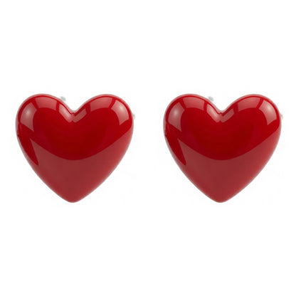 Red Acrylic & Silver-Plated Heart Stud Earrings
