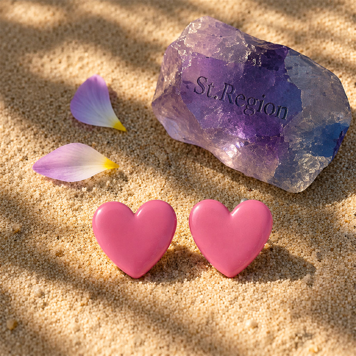 Rose Acrylic & Silver-Plated Heart Stud Earrings