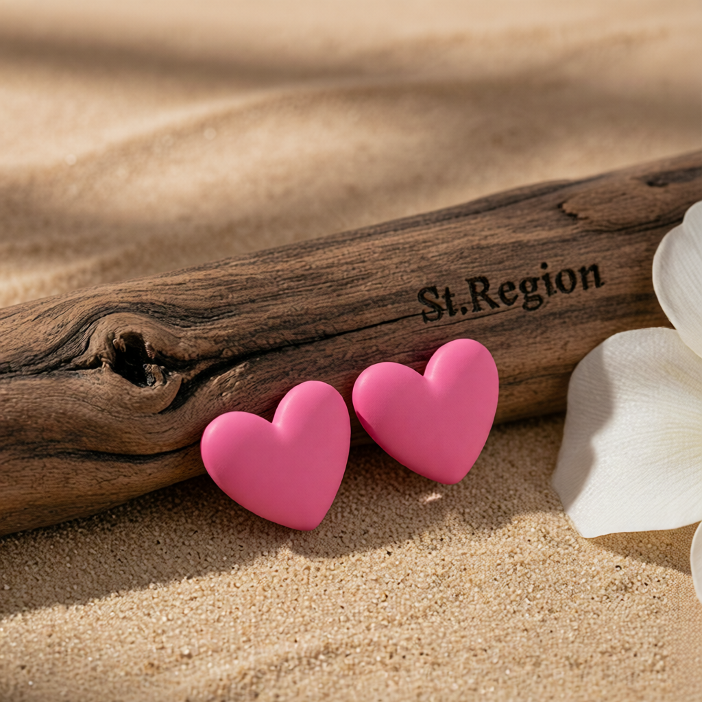Rose Acrylic & Silver-Plated Heart Stud Earrings
