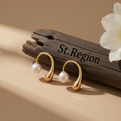 Pearl and 18K Gold-Plated Ear Jackets, botanical inspired, front view