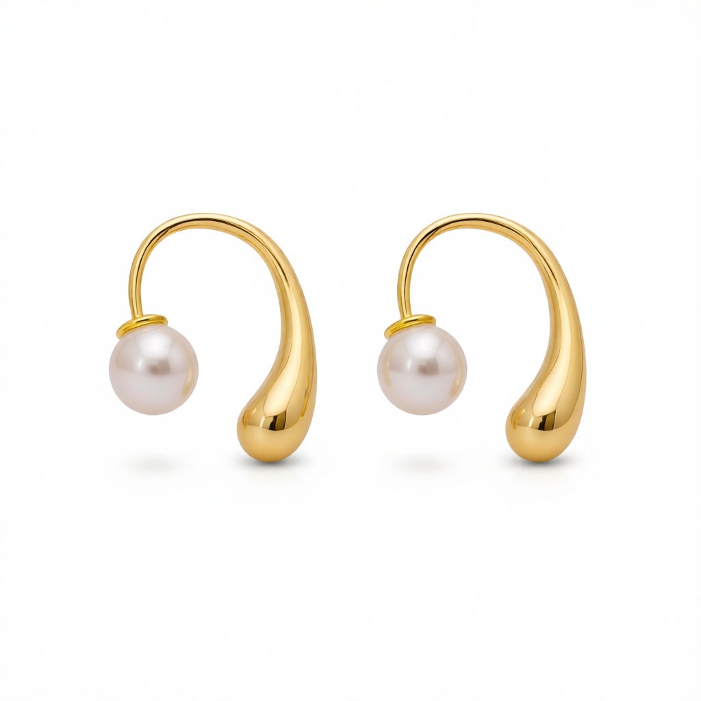 Pearl and 18K Gold-Plated Ear Jackets, botanical inspired, side view