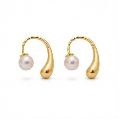 Pearl and 18K Gold-Plated Ear Jackets, botanical inspired, side view