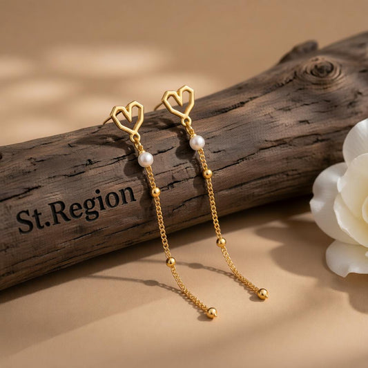 Pearl & 18K Gold-Plated Heart Drop Earrings