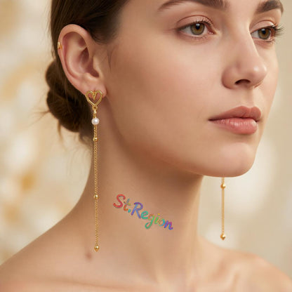 Pearl and 18K Gold-Plated Heart Drop Earrings, gold drop earrings for women, everyday style, styled look