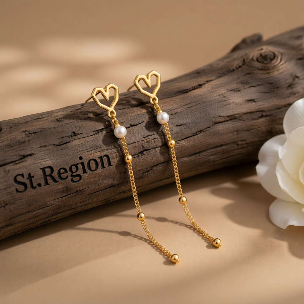 Pearl & 18K Gold-Plated Heart Drop Earrings
