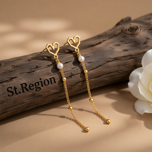 Pearl & 18K Gold-Plated Heart Drop Earrings