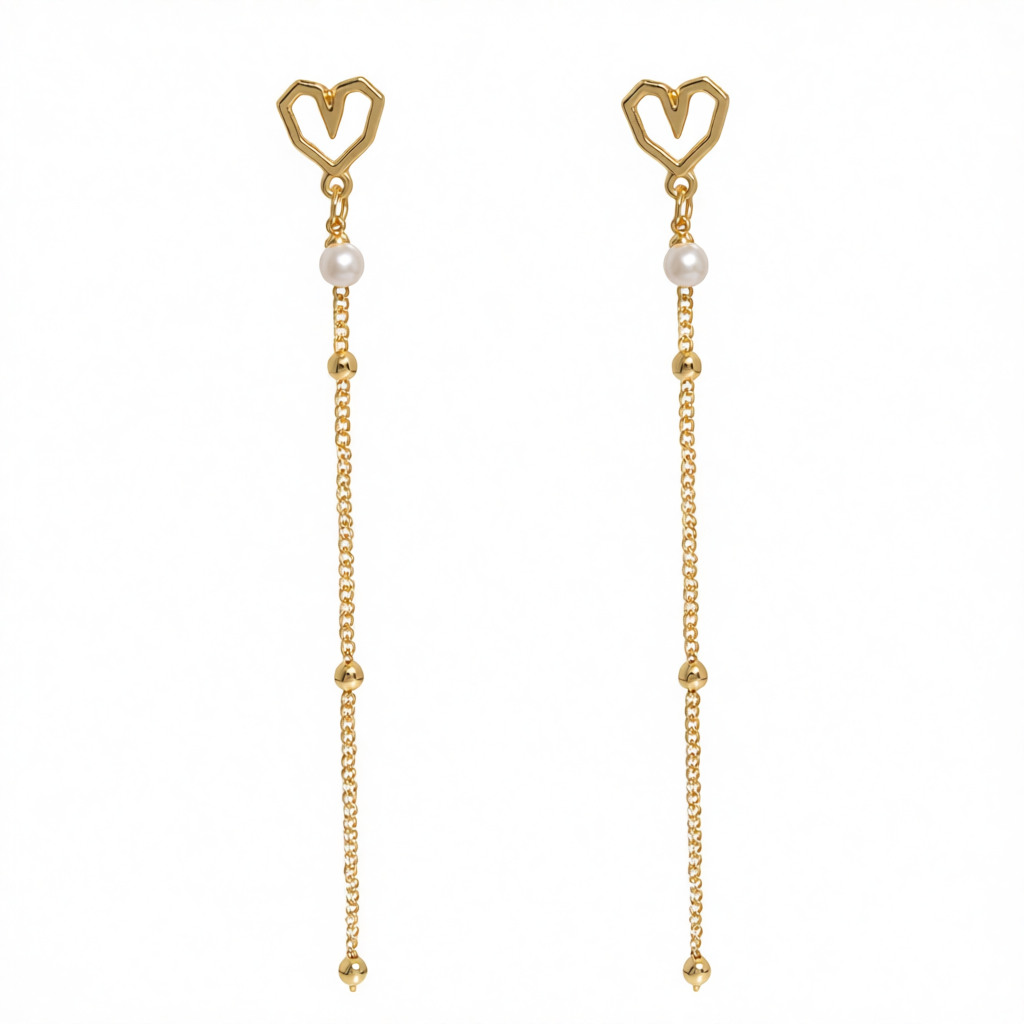 Pearl & 18K Gold-Plated Heart Drop Earrings