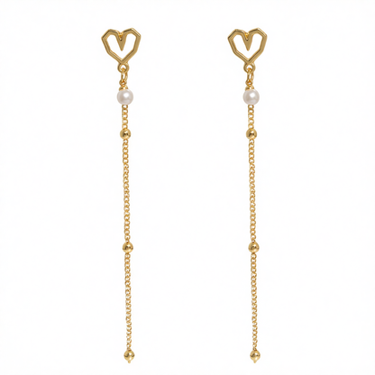 Pearl & 18K Gold-Plated Heart Drop Earrings