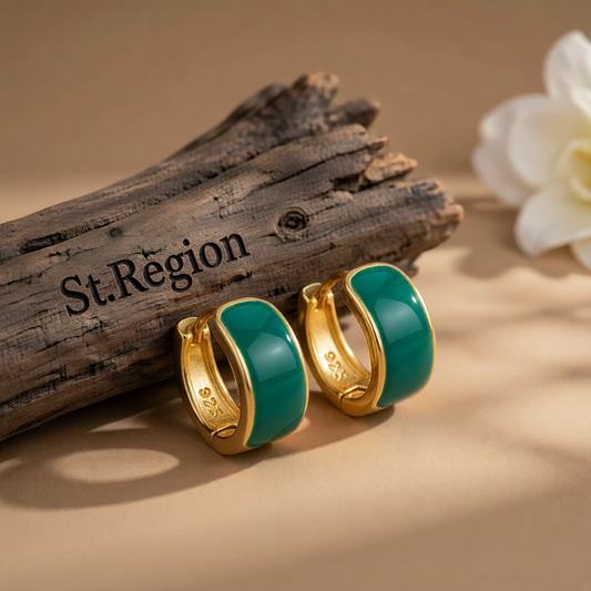 Green Enamel & 18K Gold-Plated Huggie Earrings