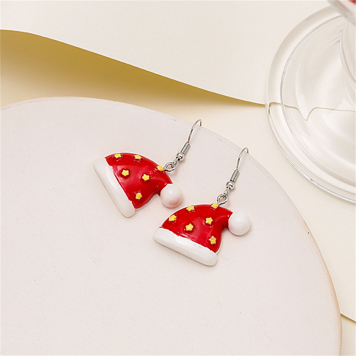 Red Resin & Silver-Plated Christmas Hat Drop Earrings