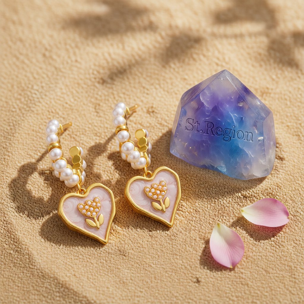 Pearl & White Enamel 18K Gold-Plated Tulip Heart Huggie Earrings