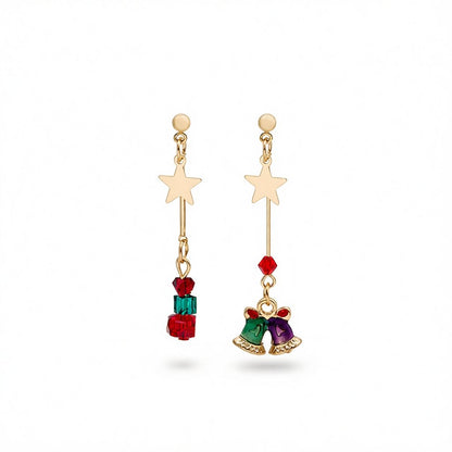 Red Enamel and 18K Gold-Plated Star and Bell Mismatched Drop Earrings, gold drop earrings for women, side view