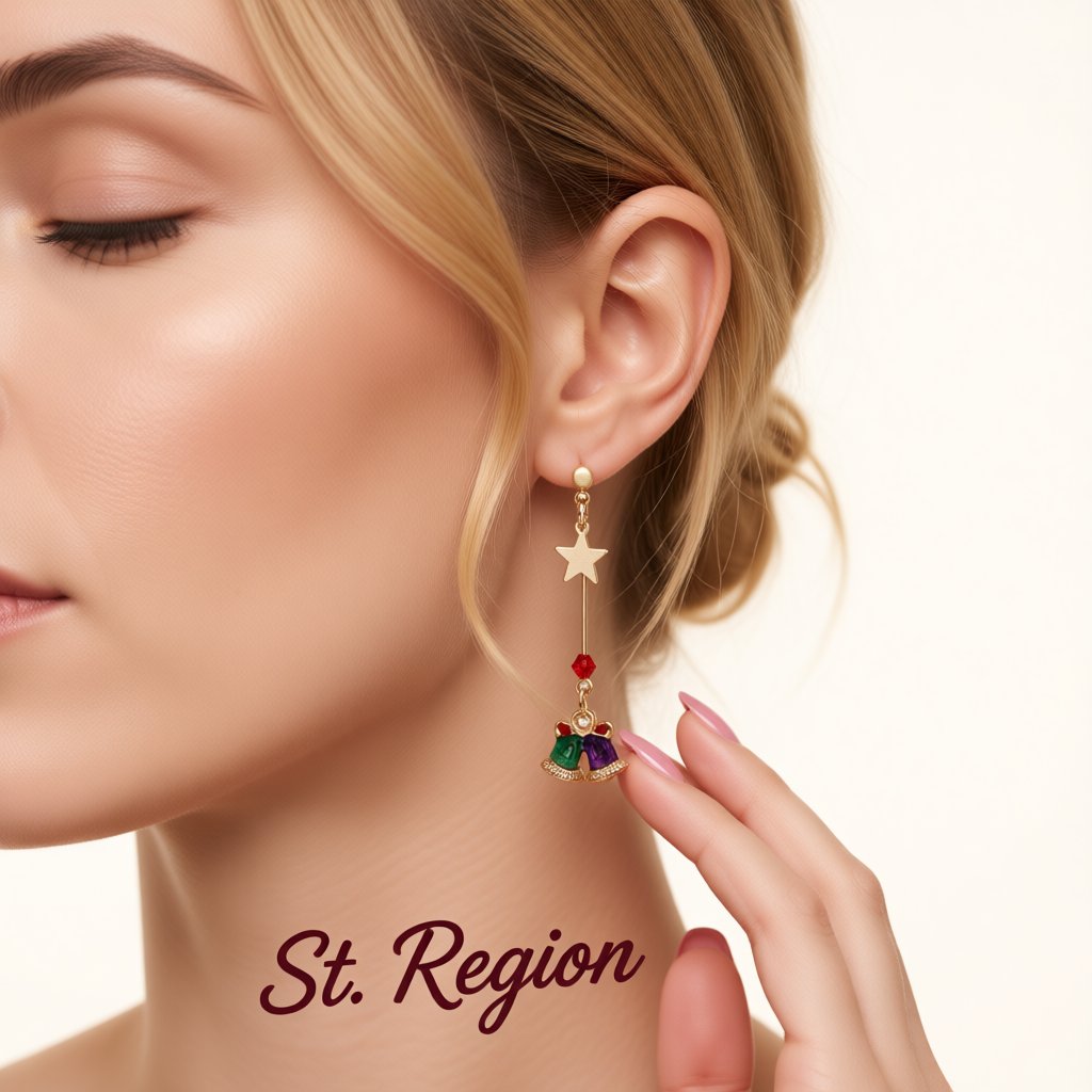 Red Enamel and 18K Gold-Plated Star and Bell Mismatched Drop Earrings, gold drop earrings for women, styled look