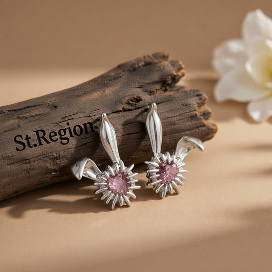 Crystal & Silver-Plated Heart Rabbit Stud Earrings