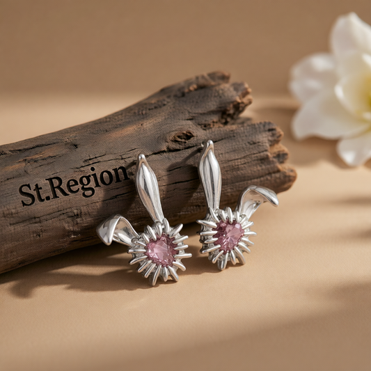 Crystal & Silver-Plated Heart Rabbit Stud Earrings