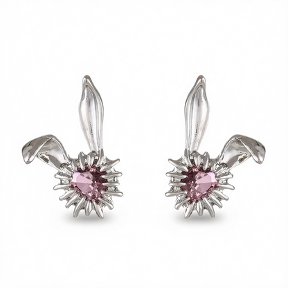 Crystal & Silver-Plated Heart Rabbit Stud Earrings
