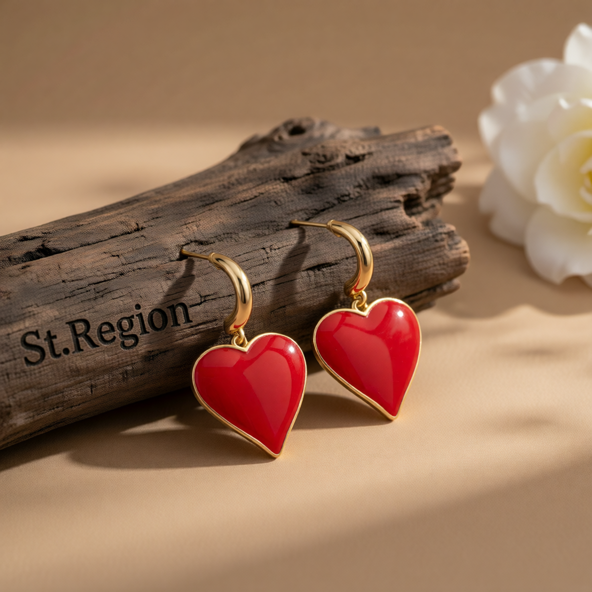Red Enamel & 18K Gold-Plated Heart Huggie Earrings