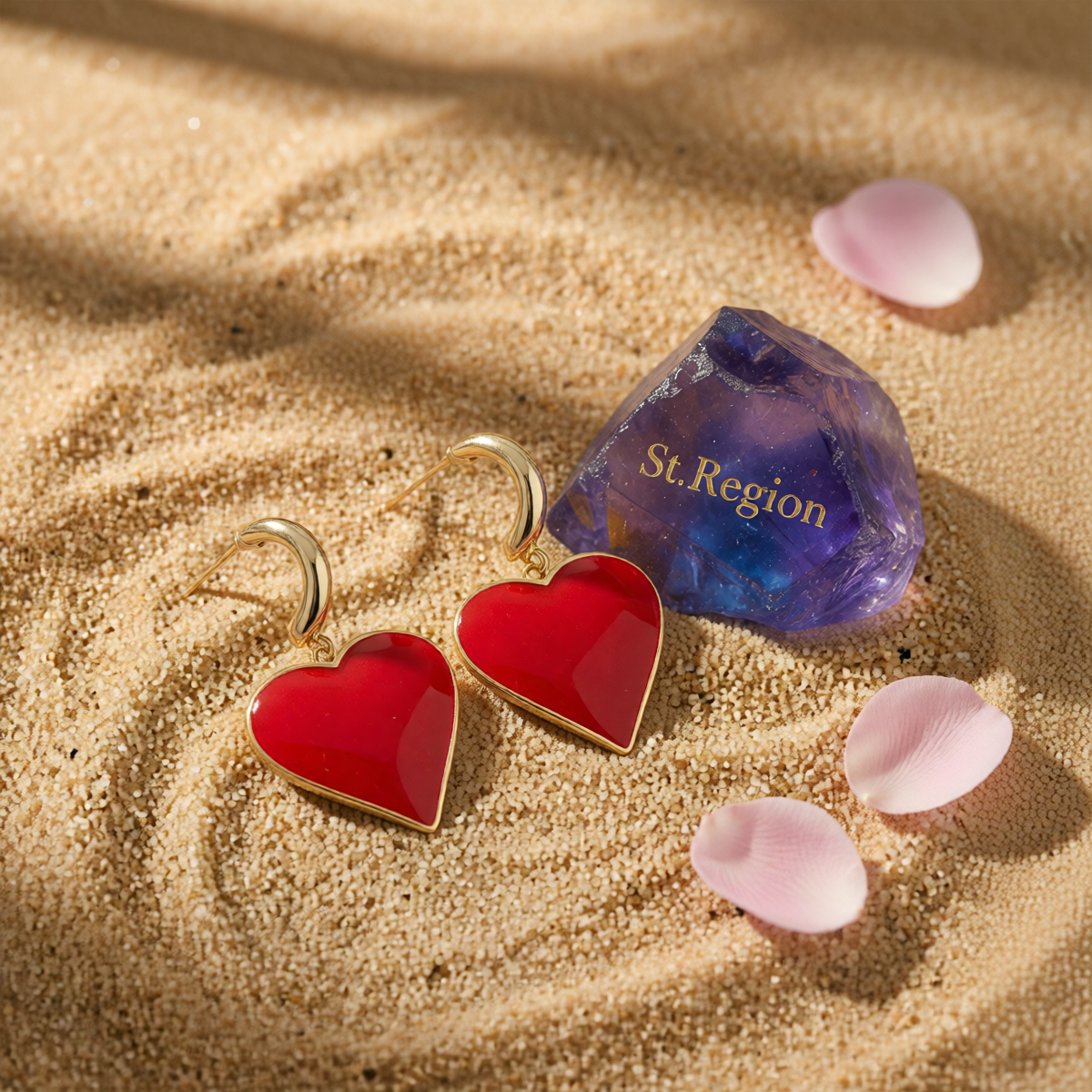 Red Enamel & 18K Gold-Plated Heart Huggie Earrings