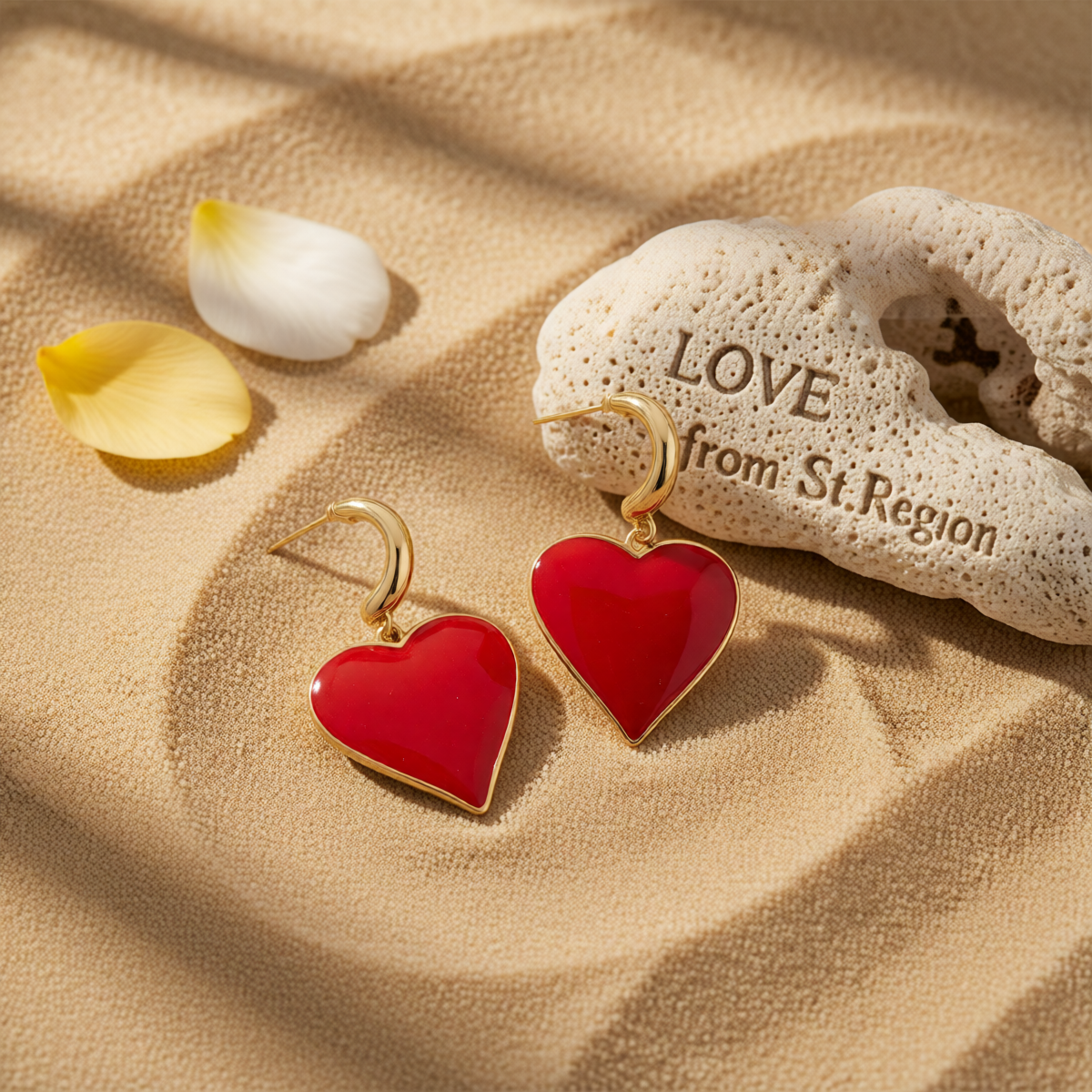 Red Enamel & 18K Gold-Plated Heart Huggie Earrings