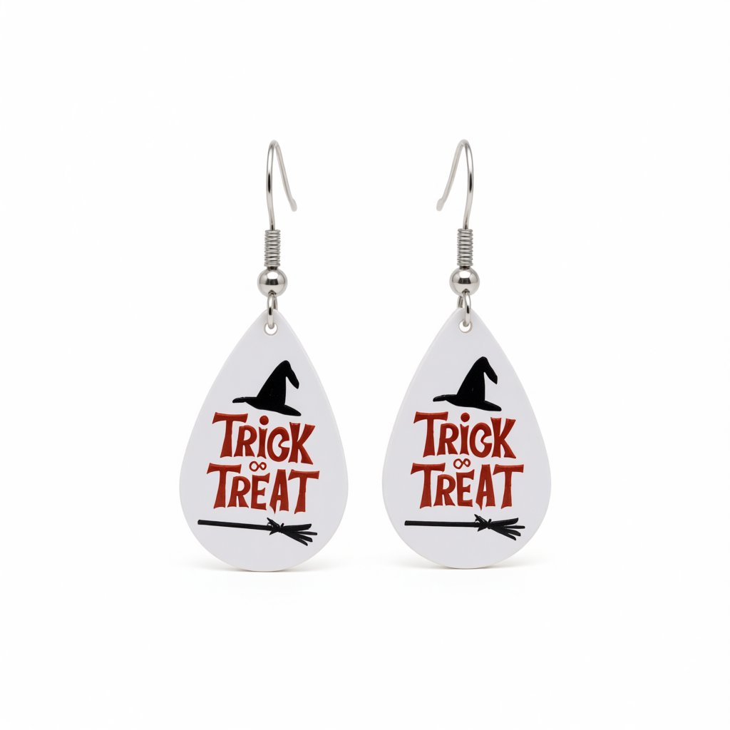 Red and Silver-Plated 'Trick Treat' Witch Hat Teardrop Drop Earrings, silver drop earrings for women, side view