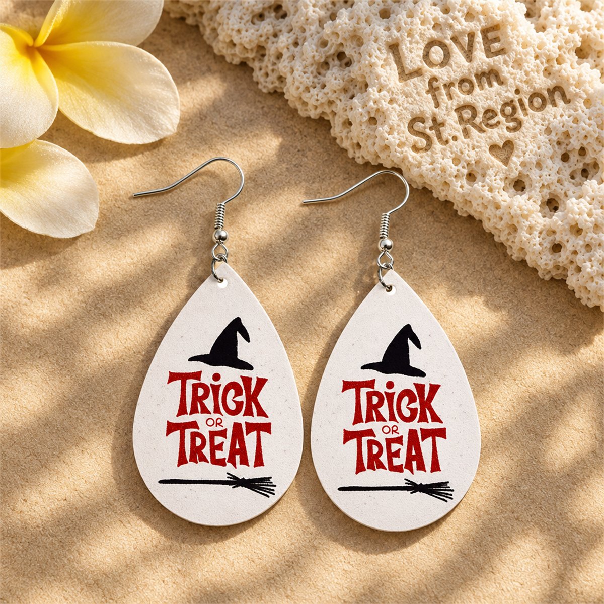 Red and Silver-Plated 'Trick Treat' Witch Hat Teardrop Drop Earrings, silver drop earrings for women, lifestyle look