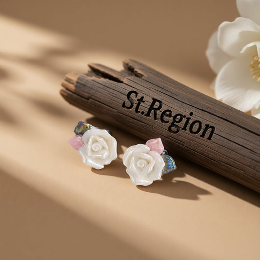 Resin and Enamel 18K Gold-Plated Rose Stud Earrings, gold stud earrings for women, elegant gift for her, front view