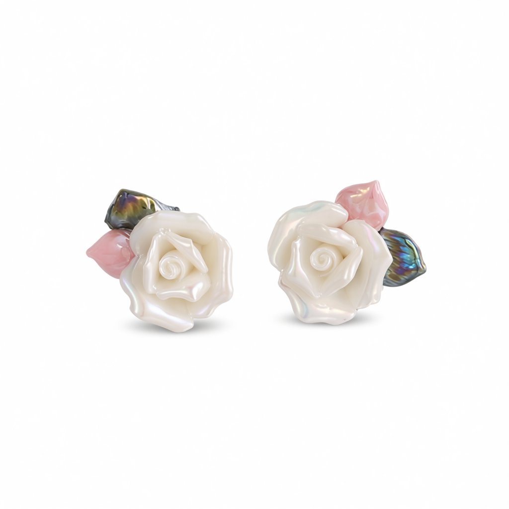 Resin and Enamel 18K Gold-Plated Rose Stud Earrings, gold stud earrings for women, elegant gift for her, side view