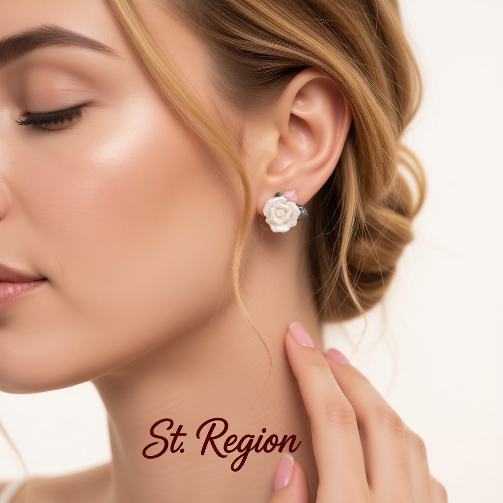 Resin and Enamel 18K Gold-Plated Rose Stud Earrings, gold stud earrings for women, elegant gift for her, styled look