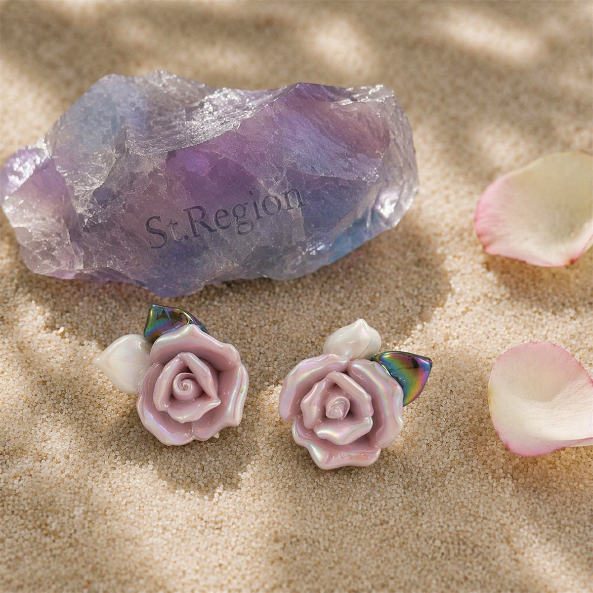 Pink Resin & Enamel 18K Gold-Plated Rose Stud Earrings
