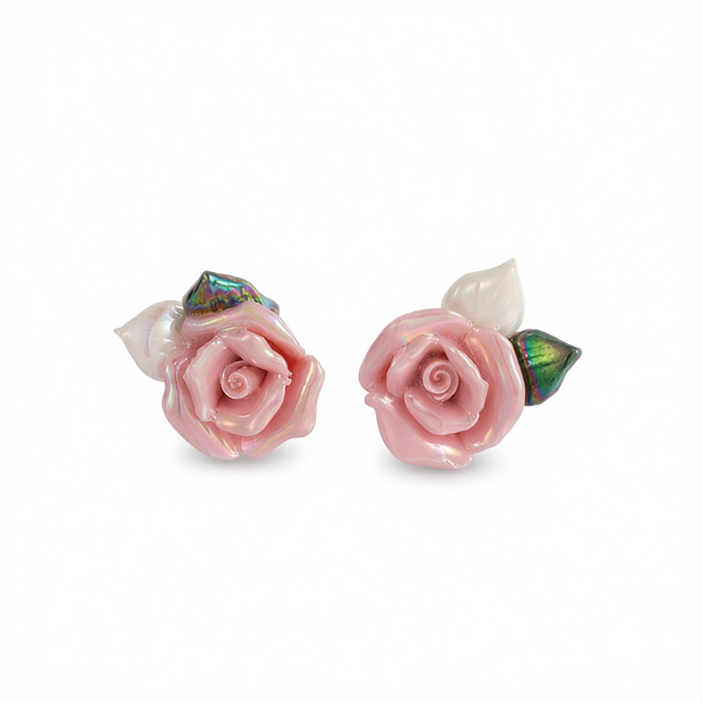 Pink Resin & Enamel 18K Gold-Plated Rose Stud Earrings