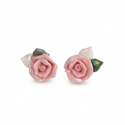 Pink Resin & Enamel 18K Gold-Plated Rose Stud Earrings