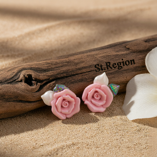 Pink Resin & Enamel 18K Gold-Plated Rose Stud Earrings
