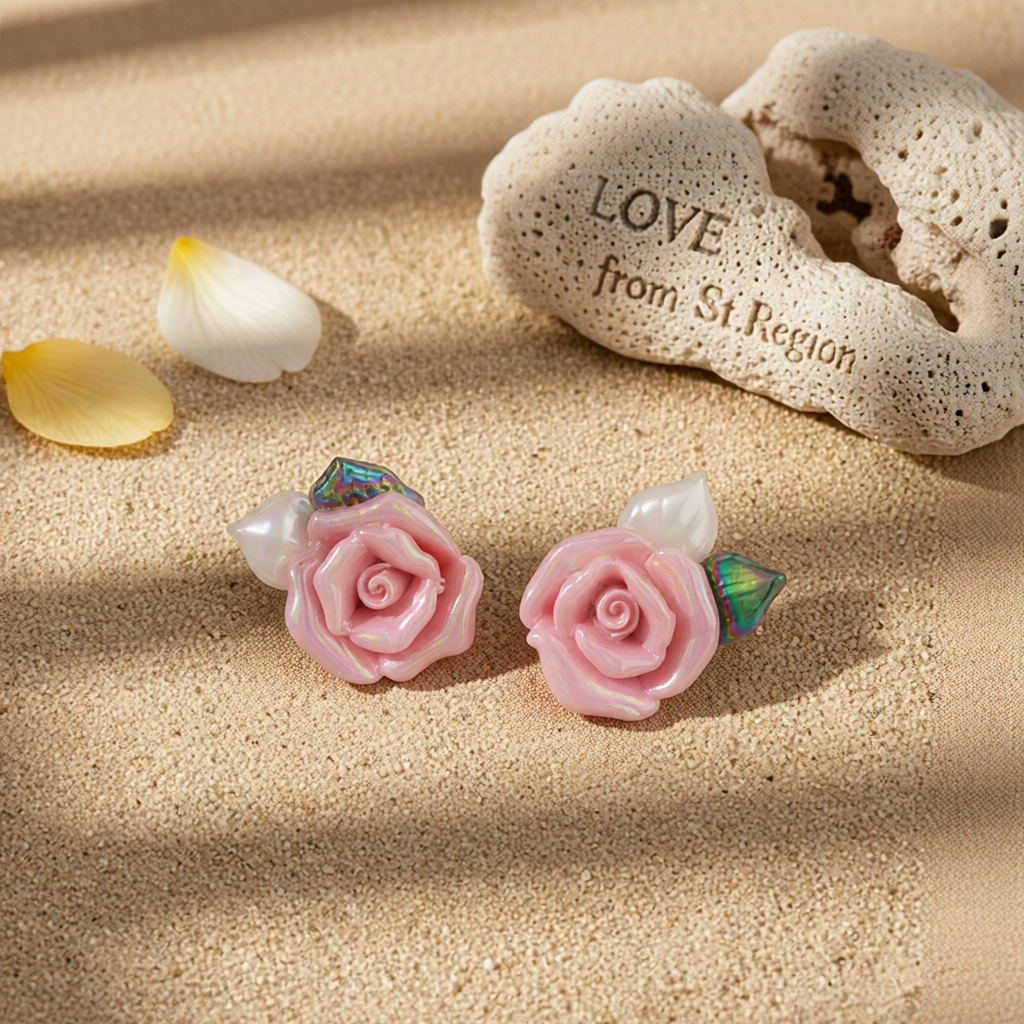 Pink Resin & Enamel 18K Gold-Plated Rose Stud Earrings