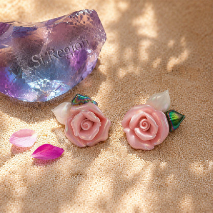 Purple Resin & Enamel 18K Gold-Plated Rose Stud Earrings