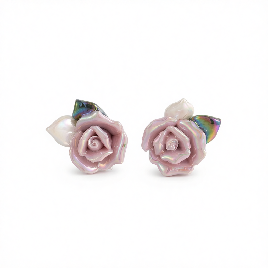 Purple Resin & Enamel 18K Gold-Plated Rose Stud Earrings