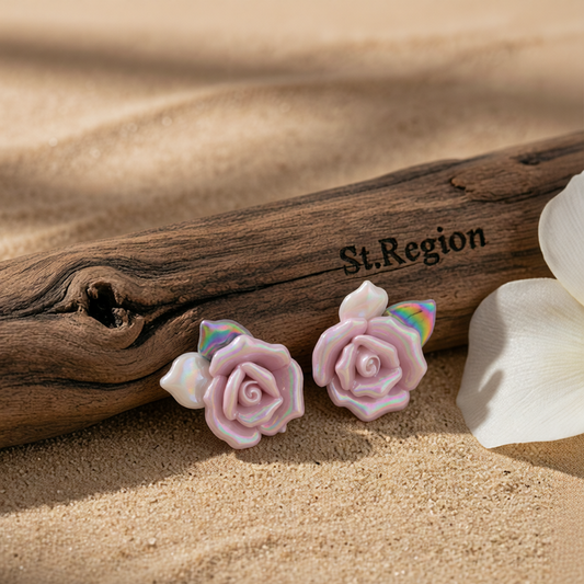 Purple Resin & Enamel 18K Gold-Plated Rose Stud Earrings