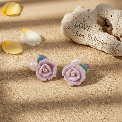 Purple Resin & Enamel 18K Gold-Plated Rose Stud Earrings