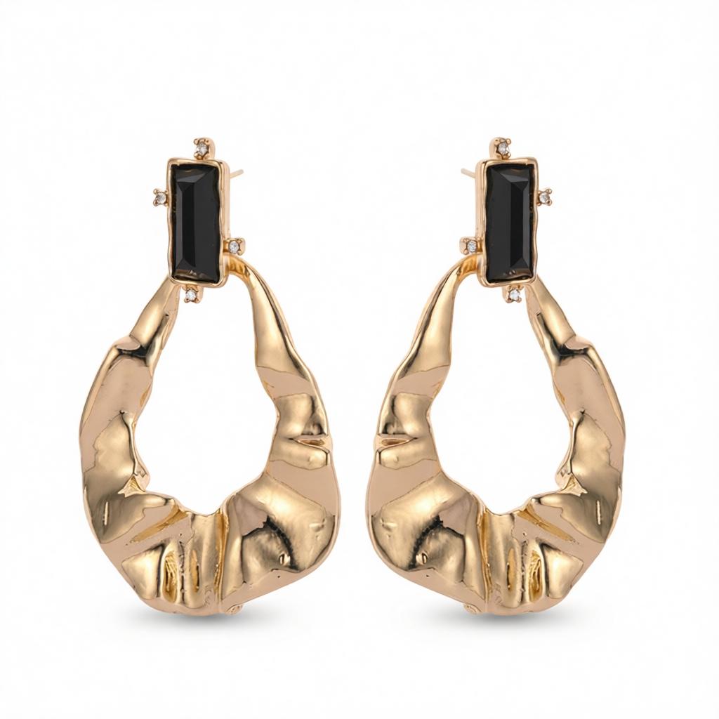 Black Crystal and Cubic Zirconia Textured Open Drop Earrings, drop earrings for women, elegant gift for her, side view