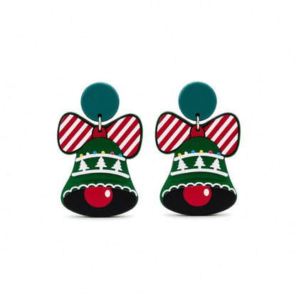 Green and Red Acrylic Silver-Plated Bell Drop Earrings, silver drop earrings for women, dainty minimalist design, side view