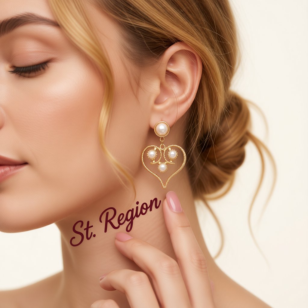 Pearl and 18K Gold-Plated Openwork Heart Drop Earrings, gold drop earrings for women, botanical inspired, styled look