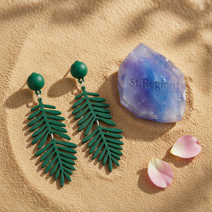 Green Enamel & Silver-Plated Leaves Drop Earrings
