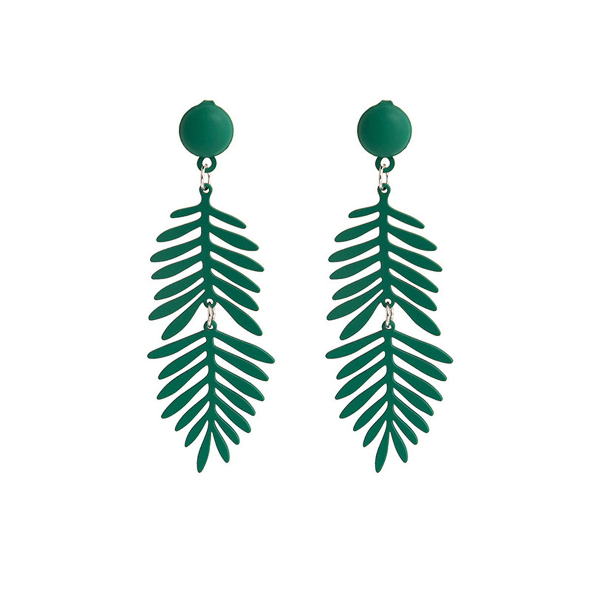 Green Enamel & Silver-Plated Leaves Drop Earrings