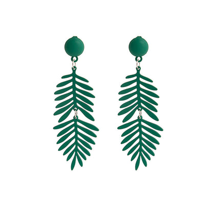 Green Enamel & Silver-Plated Leaves Drop Earrings